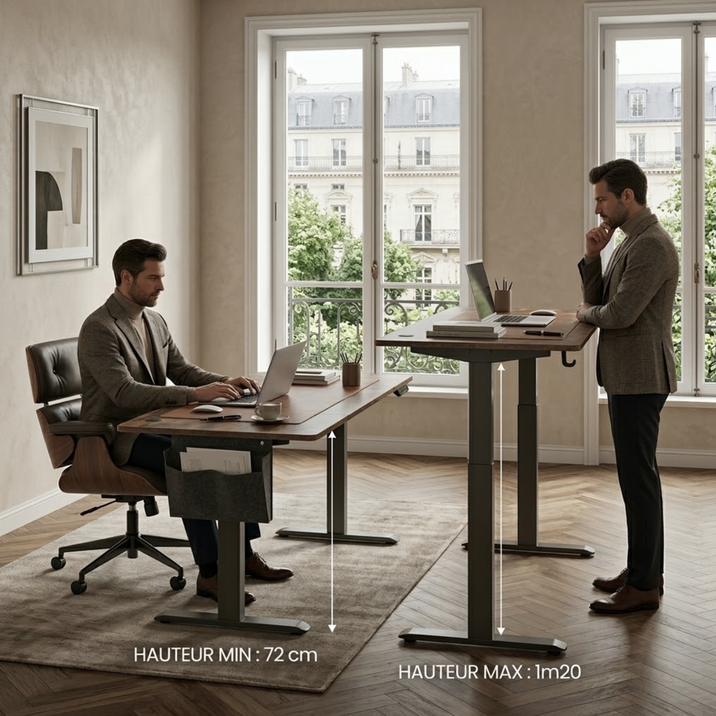 Bureau assis debout électrique avec rangement 180×80 cm | Atelier Desk