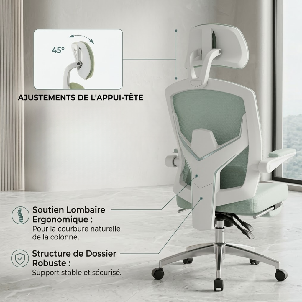Chaise de bureau ergonomique avec repose-pieds | Atelier Desk