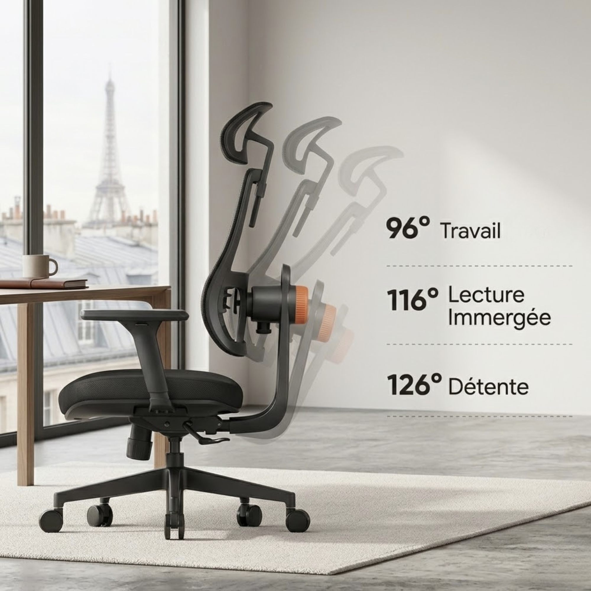 Chaise de bureau ergonomique avec support lombaire adaptatif | Atelier Desk